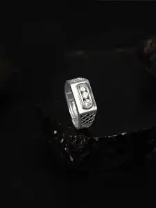 GIVA Men 925 Silver Rhodium-Plated Cubic Zirconia Studded Adjustable Finger Ring