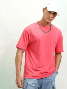 HIGHLANDER Men Solid Round Neck Cotton Oversized Sports T-Shirt