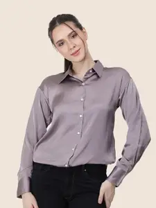 AMSWAN Women Premium Spread Collar Solid Relaxed Fit Casual Shirt