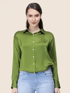 AMSWAN Women Premium Spread Collar Solid Relaxed Fit Casual Shirt