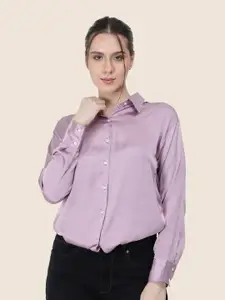 AMSWAN Women Premium Spread Collar Solid Relaxed Fit Casual Shirt