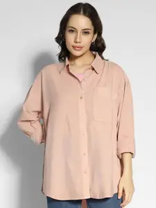 AMERICAN EAGLE OUTFITTERS Women Spread Collar Solid Cotton Oversized Casual Shirt