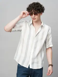 TRYBUY.IN Men Comfort Spread Collar Striped Cotton Party Shirt