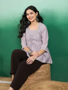 Sangria Embroidered Pleated Longline Top