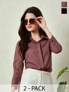 KALINI Women Pack Of 2 Comfort Spread Collar Solid Casual Shirts