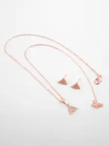 Kord Store Rose Gold Plated American Diamond Studded Oval Triangle Shape Pendant Set