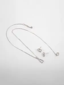 Kord Store Rhodium Plated American Diamond Studded Square Pendant With Chain