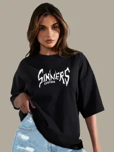 Leotude Women Graphic Printed Round Neck Cotton Oversized T-Shirt