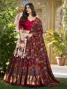 LOOKNBOOK ART Printed Kalamkari Ready to Wear Lehenga & Unstitched Blouse With Dupatta