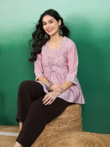 Sangria Embroidered Pleated Longline Top