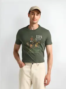 U.S. Polo Assn. Men Graphic Printed Round Neck Cotton Slim Fit T-Shirt