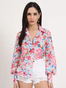AMSWAN Women Premium Spread Collar Floral Printed Relaxed Fit Casual Shirt
