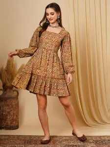 Globus Ethnic Motifs Printed Fit & Flare Ethnic Dress