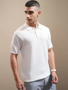 HIGHLANDER Men Self Design Polo Collar Cotton Relaxed Fit T-Shirt