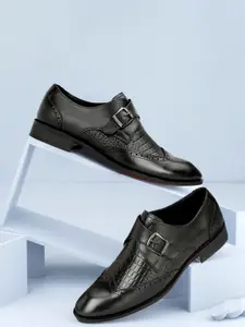 Varito Men Textured Leather Formal Monk Shoes