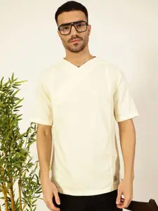 Thomas Scott Men Solid V-Neck Cotton Boxy T-Shirt