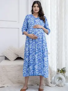 Nayo Ethnic Motifs Print Maternity Maxi Dress