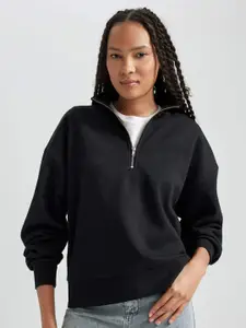 MISCHIEF MONKEY Women Solid Mock Collar Sweatshirt