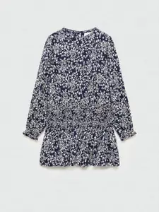 Mango Kids Floral Print Puff Sleeve A-Line Dress