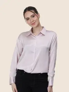 AMSWAN Women Premium Spread Collar Solid Relaxed Fit Casual Shirt