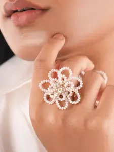 D'oro Kvetina Crystal Studded & Beaded Finger Ring
