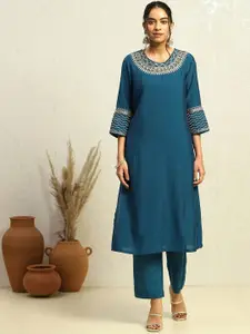 Biba Floral Yoke Design Sequinned A-Line Kurta