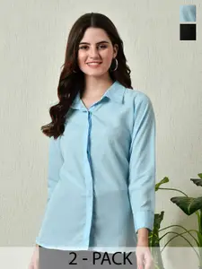 KALINI Women Pack Of 2 Comfort Spread Collar Solid Casual Shirts