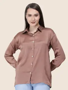 AMSWAN Women Premium Spread Collar Solid Relaxed Fit Casual Shirt