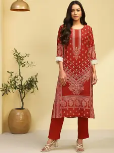Biba Floral Printed Crepe Straight Kurta