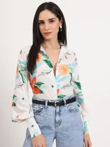 AMSWAN Women Premium Spread Collar Floral Printed Relaxed Fit Casual Shirt