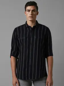 Louis Philippe Jeans Men Spread Collar Striped Cotton Slim Fit Casual Shirt