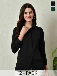 KALINI Women Pack Of 2 Comfort Spread Collar Solid Casual Shirts