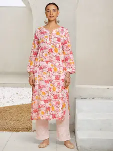 HOUSE OF KARI  Floral Printed Chikankari Cotton Kurta