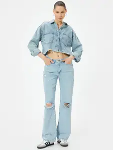 Koton Women Solid Straight Fit Highly Distressed Jeans