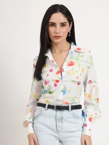 AMSWAN Women Premium Spread Collar Floral Printed Relaxed Fit Casual Shirt