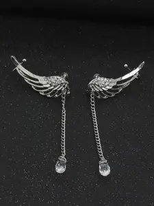 KRENOZ Silver Plated Angel Wings Crystal Studded Drop Earrings