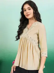 Sangria Embroidered Flared Top