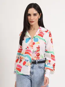 AMSWAN Women Premium Spread Collar Abstract Printed Relaxed Fit Casual Shirt