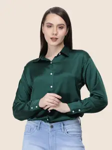 AMSWAN Women Premium Spread Collar Solid Relaxed Fit Casual Shirt