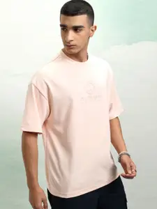 HIGHLANDER Men Brand Logo Printed Round Neck Cotton Oversized T-Shirt