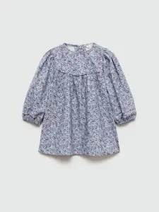 Mango Kids Floral Print Puff Sleeve A-Line Dress