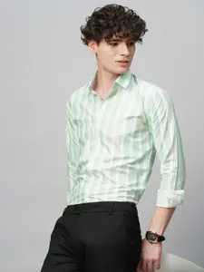 TRYBUY.IN Men Comfort Spread Collar Striped Cotton Party Shirt