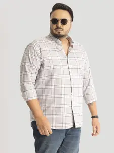 Snitch Men Plus Size Classic Button-Down Collar Tartan Checked Cotton Casual Shirt