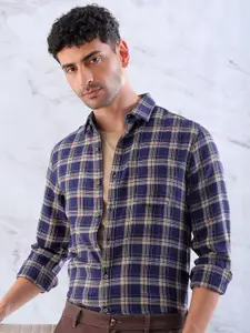 Hardsoda by The Indian Garage Co Men Spread Collar Tartan Checked Slim Fit Casual Shirt