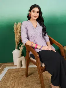 Sangria Embroidered Flared Top