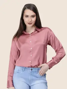 AMSWAN Women Premium Spread Collar Solid Relaxed Fit Casual Shirt