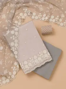 Koskii Floral Embroidered Beads and Stones Unstitched Dress Material