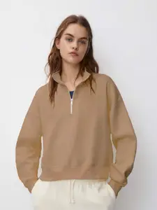 MISCHIEF MONKEY Women Solid Mock Collar Sweatshirt