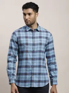 Turtle Men Relaxed Spread Collar Tartan Checked Cotton Slim Fit Casual Shirt