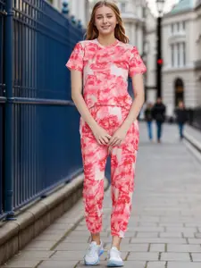 Ziva Fashion Tie & Dyed Round Neck T-Shirt With Joggers